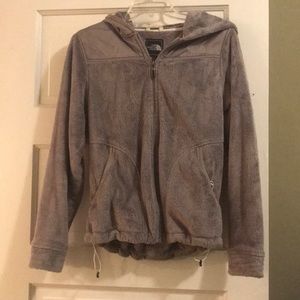 Gray fuzzy north face jacket